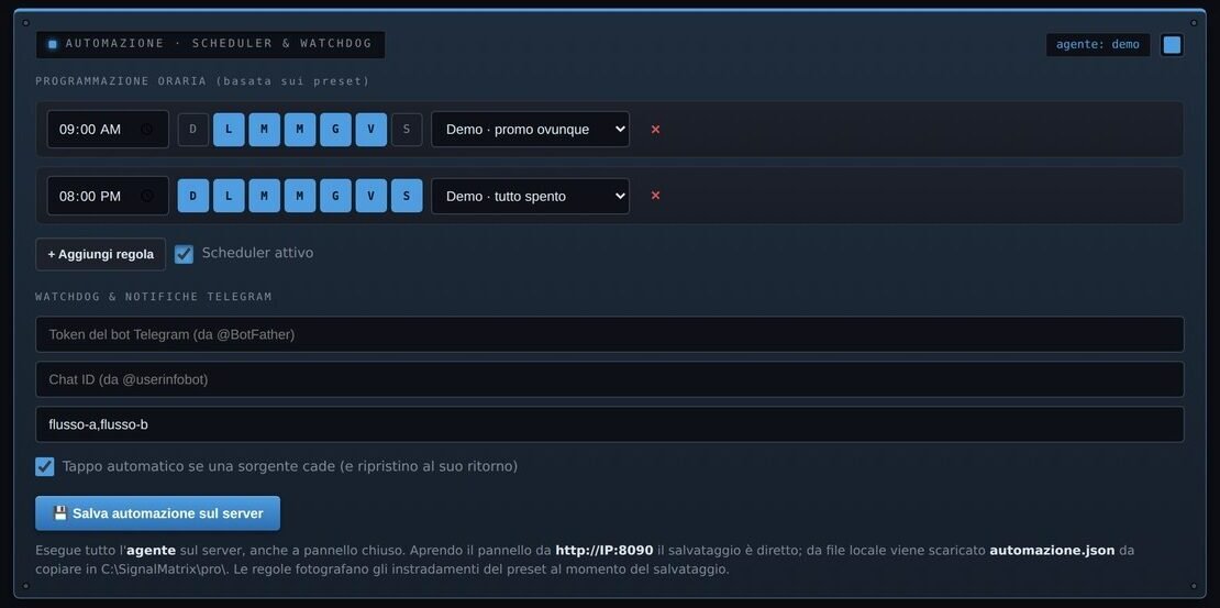 La programmazione oraria e le notifiche di avviso della versione PRO
