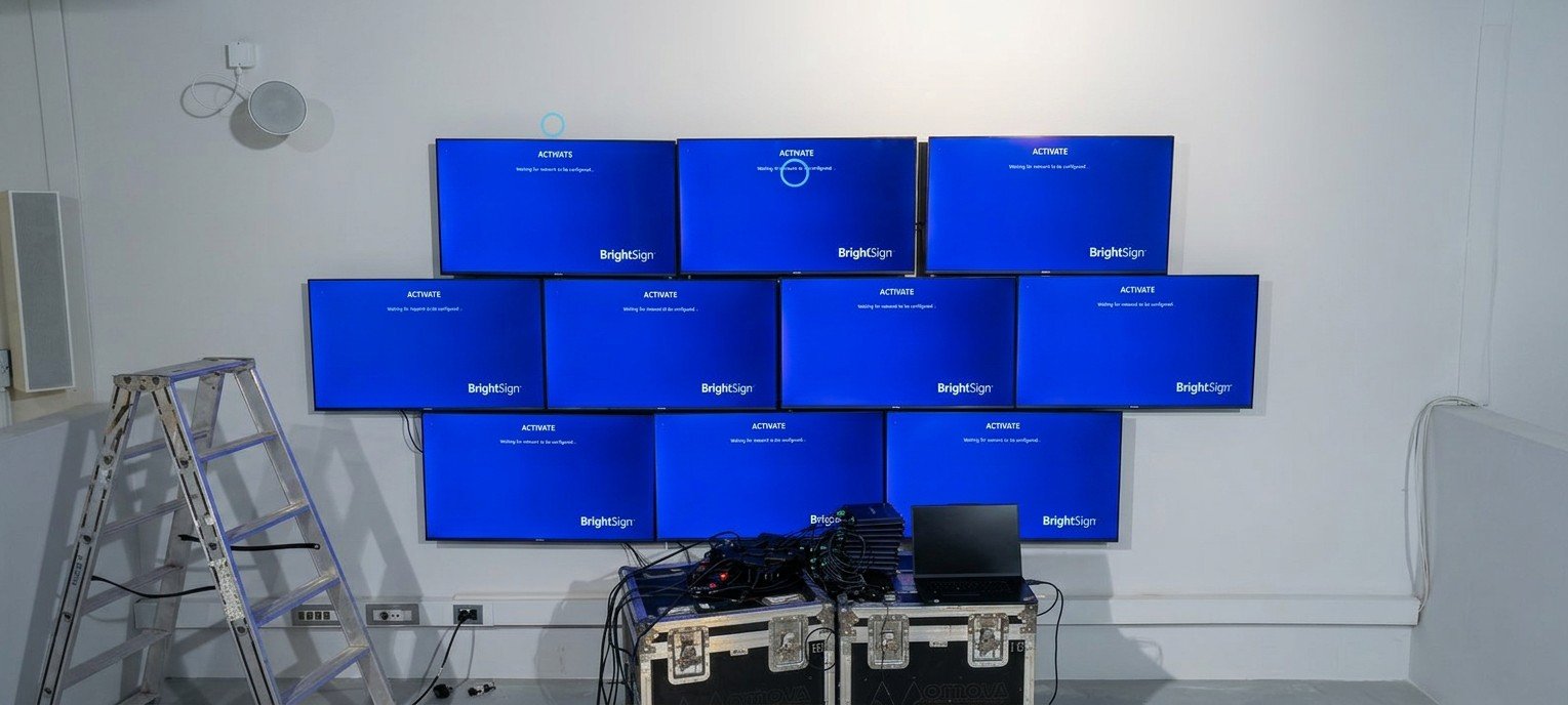 Dieci monitor in fase di attivazione con i player BrightSign